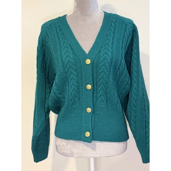 Vintage Wool Pendleton Green Women's Sweater Gold Buttons Classic Old Money LG - Picture 2 of 9